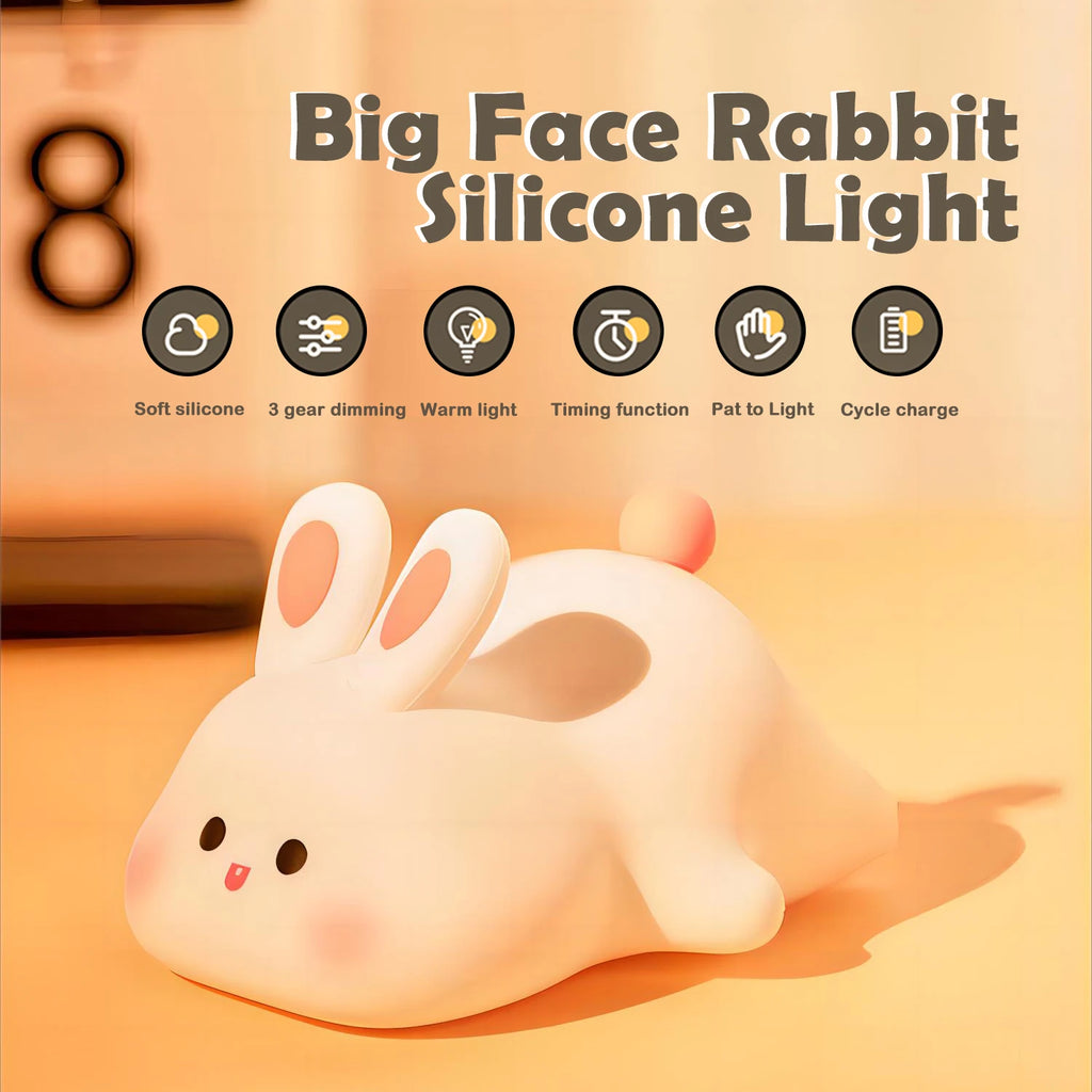 LED Night Light Cute Rabbit Animal Cartoon Silicone Lamp Dimmable USB Rechargeable for Children Kids Bedroom Gift Sleeping Light