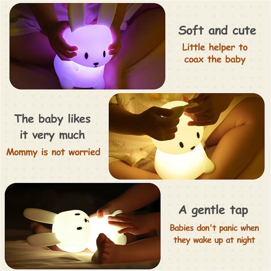 LED Night Light Cute Rabbit Animal Cartoon Silicone Lamp Dimmable USB Rechargeable for Children Kids Bedroom Gift Sleeping Light