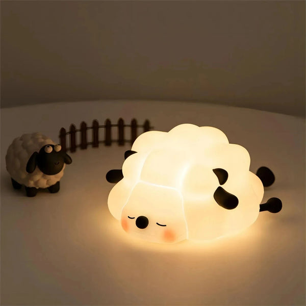 LED Cute Sheep Night Light USB Silicone Night Lamp Rechargeable Touch Sensor Nightlight Panda Rabbit Lamp for Kids Bedroom Decor