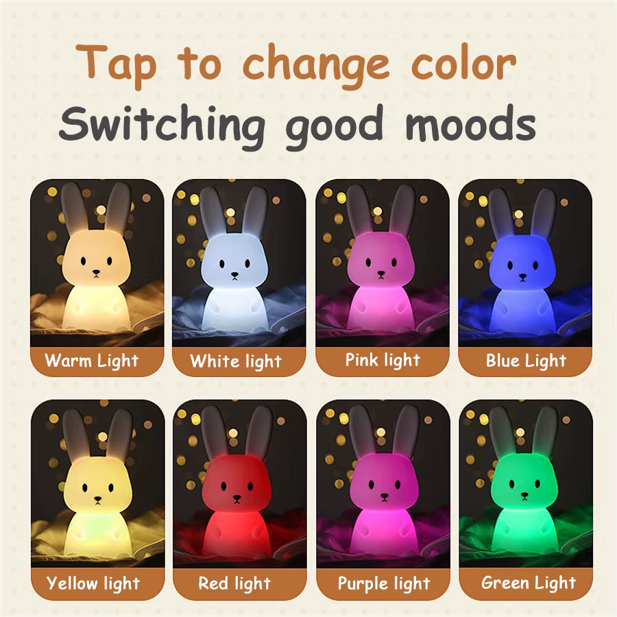 LED Night Light Cute Rabbit Animal Cartoon Silicone Lamp Dimmable USB Rechargeable for Children Kids Bedroom Gift Sleeping Light