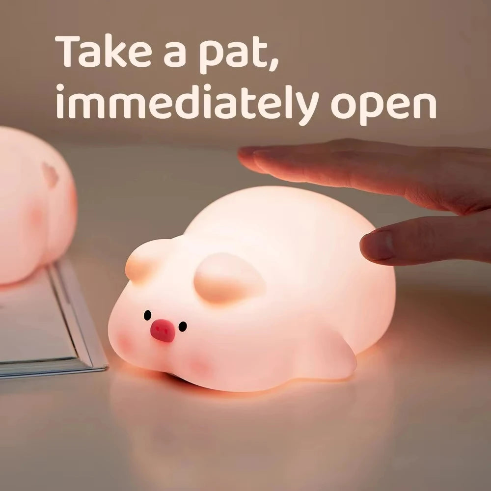 LED Cute Sheep Night Light USB Silicone Night Lamp Rechargeable Touch Sensor Nightlight Panda Rabbit Lamp for Kids Bedroom Decor