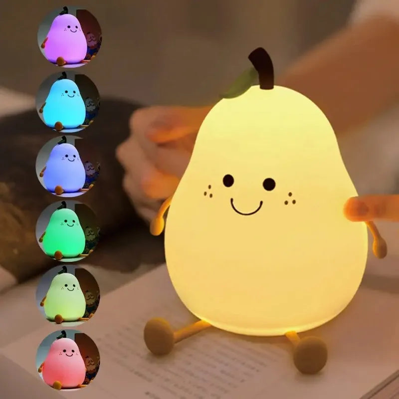 Creative Cute LED Pear Night Light USB Rechargeable Dimming Touch Silicone Table Lamp Bedroom Decoration Couple Gift Boby Light