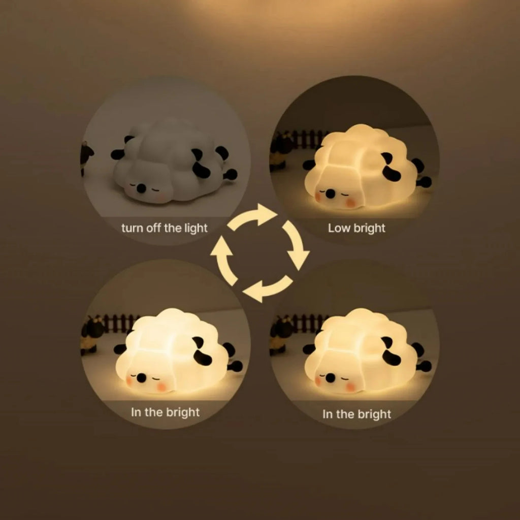 LED Cute Sheep Night Light USB Silicone Night Lamp Rechargeable Touch Sensor Nightlight Panda Rabbit Lamp for Kids Bedroom Decor