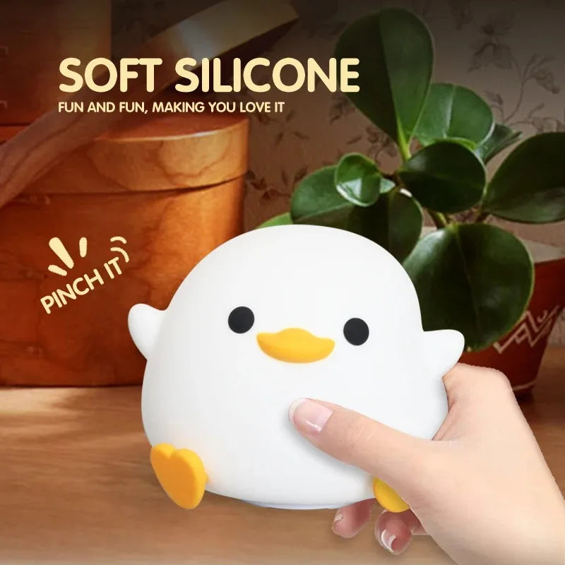 Cute Duck Night Light - LED Cartoon Animal Silicone Lamp for Kids - Touch Sensor, Timer & USB Rechargeable - Children'S Room Dec
