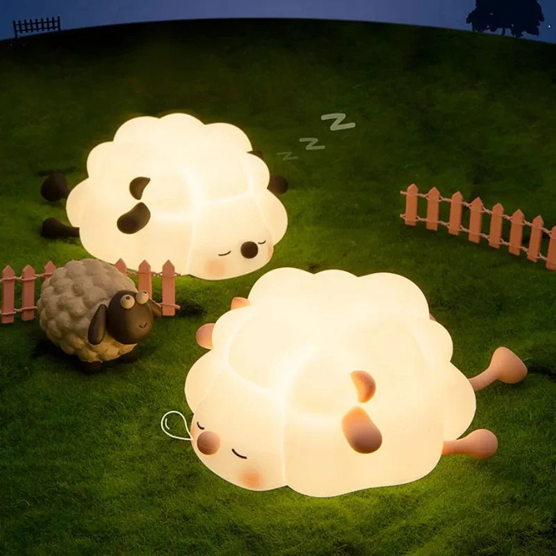 LED Cute Sheep Night Light USB Silicone Night Lamp Rechargeable Touch Sensor Nightlight Panda Rabbit Lamp for Kids Bedroom Decor